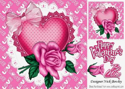 Pretty Rosey Rose with Organza Bow & Heart 8x8