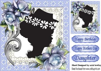 Blue Rose Silhouette Lady in Her Finest Bonnet 8x8