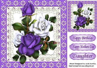 Pretty Purple and White Roses in Lace Frame 8x8
