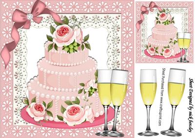 Pretty Pink Iced Cake with Roses and Champagne 8x8