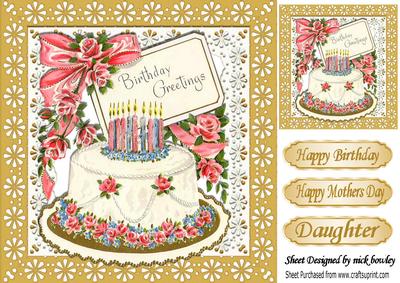 Lovely Birthday Cake with Candles, Gold/lace Ornate Frame