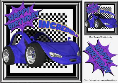Incredible! Royal Blue Sportscar on Check Frame 8x8