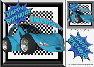 Incredible! Blue Sportscar on Check Frame 8x8