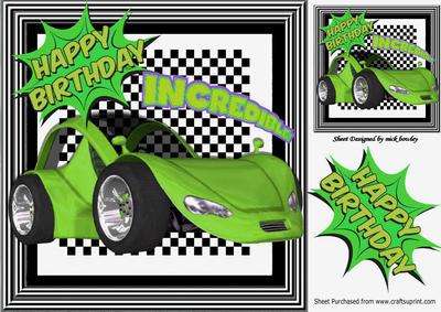 Incredible! Green Sportscar on Check Frame 8x8