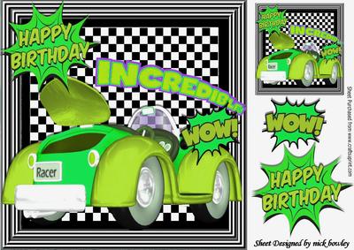 Green and Lime Toon Car with Cartoon Words 8x8