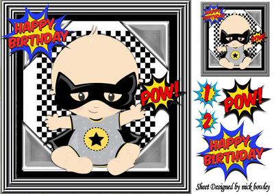 Super Hero, Bat Baby, with Cartoon Words 8x8