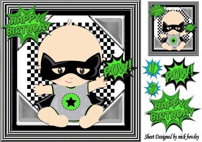 Super Hero, Bat Baby, with Green Cartoon Words 8x8
