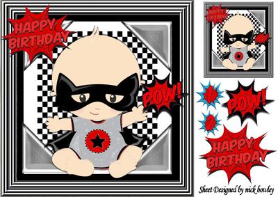 Super Hero, Bat Baby, with Red Cartoon Words 8x8