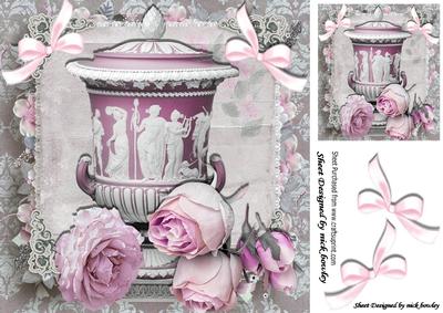 Pink Decorative Urn with Pink Roses on Stackers 8x8