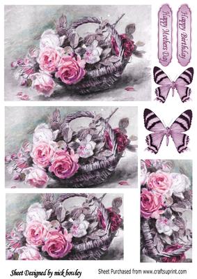 Basket of Painted Pink and White Roses Pyramids