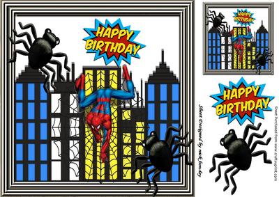 Spider Hero with Web and Black Spiders 8x8