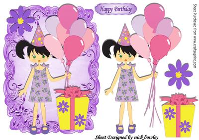 Party Girl with Balloons and Present