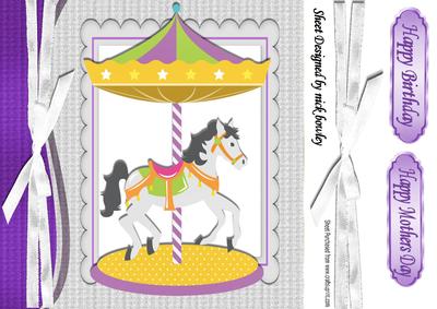 Pretty Carousel Horse with White Bow 8x8