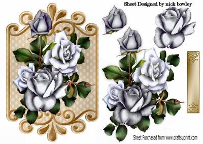 White Roses on Ornate Plaque