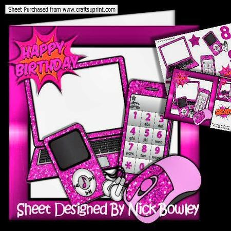 Cerise Pink Glitter Mp3 Player, Laptop, Mobile 8x8 Mini Kit