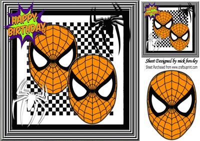 Super Hero, Orange Masks with Black and White Spiders 8x8