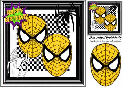 Super Hero, Gold Masks with Black and White Spiders 8x8