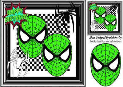 Super Hero, Green Masks with Black and White Spiders 8x8