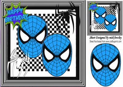 Super Hero, Blue Masks with Black and White Spiders 8x8