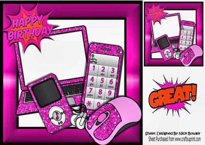 Cerise Pink Glitter Mp3 Player, Laptop, Mobile 8x8