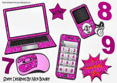 Cerise Pink Glitter Mp3 Player, Laptop, Mobile A4