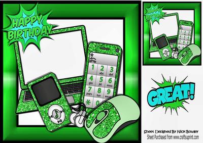 Green Glitter Mp3 Player, Laptop, Mobile 8x8