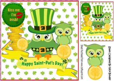 Cute Owls, Kiss Me I'm Irish, St Patricks Day 8x8