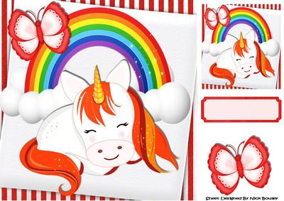 Pretty Little Sleepy Unicorn with Rainbow and Butterfly 8x8