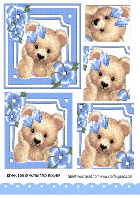 Cute Fuzzy Bear with Blue Bow and Flowers Pyramids