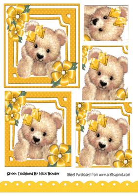 Cute Fuzzy Bear with Gold Bow and Flowers Pyramids