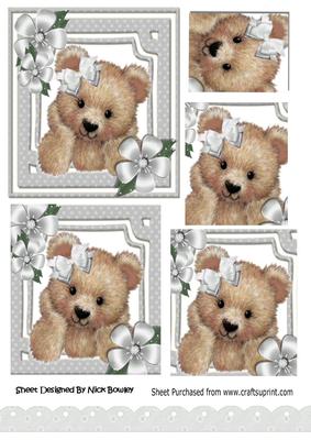 Cute Fuzzy Bear with Silver Bow and Flowers Pyramids