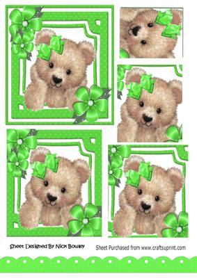 Cute Fuzzy Bear with Green Bow and Flowers Pyramids