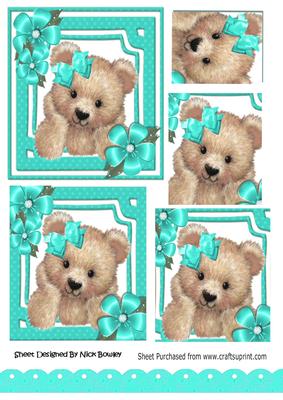 Cute Fuzzy Bear with Turq Bow and Flowers Pyramids