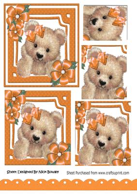 Cute Fuzzy Bear with Orange Bow and Flowers Pyramids