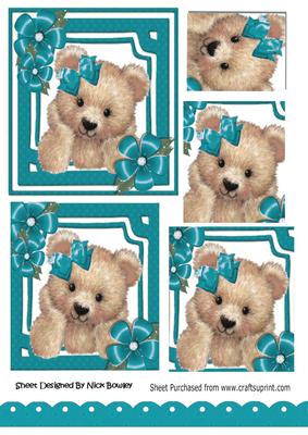 Cute Fuzzy Bear with Jade Bow and Flowers Pyramids