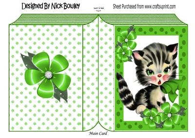 Cute Kitty in Green Bow, with Flowers Folded Book