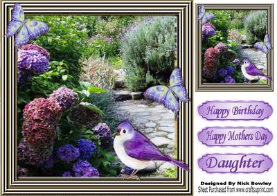 Pretty Garden of Hydrangeas, Bird, and Butterflies 8x8