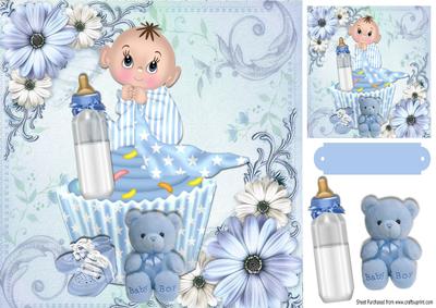 Cute Baby Bow with Cupcake, Bottle & Teddy 8x8