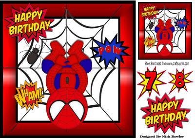 Spiderman Hanging Upside Down in a Spiders Web 8x8