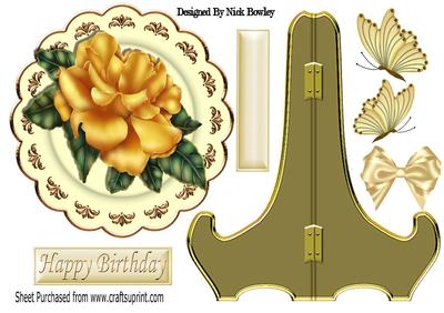 Pretty Gold Rose on Cream/gold Plate & Stand
