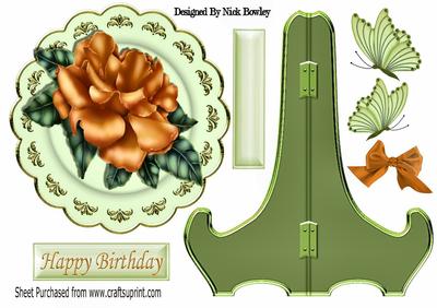 Pretty Orange Rose on Cream/gold Plate & Stand