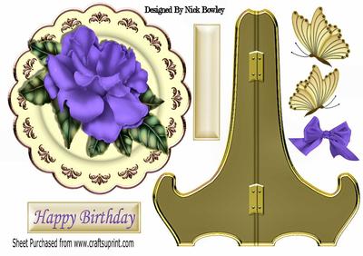 Pretty Purple Rose on Cream/gold Plate & Stand