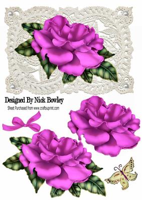 Pretty Pink Rose on Vintage Lace with Pearls & Bow