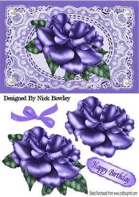 Purple Rose on Purple Vintage Lace with White Pearls