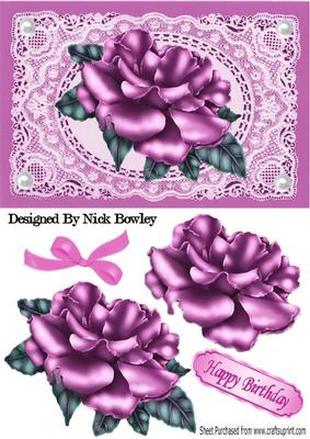 Pink Rose on Pink Vintage Lace with White Pearls