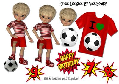 I Love Football! Boy in Red, with T Shirt A4