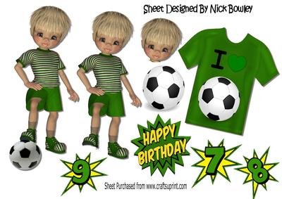 I Love Football! Boy in Green, with T Shirt A4