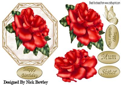Pretty Ornate Plaque with Red Rose and Butterfly