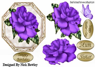 Pretty Ornate Plaque with Purple Rose and Butterfly