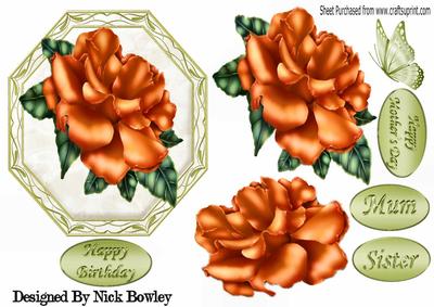 Pretty Ornate Plaque with Orange Rose and Butterfly